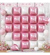 Pink White Square Foil Balloons, 25PCS Double Sided Pastel Pink and Pearl White Square Balloons B...