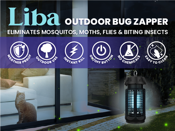 Liba Outdoor Bug Zapper eliminates mosquitos, moths, flies, and biting insects