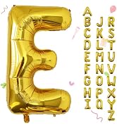 Smlpuame 40 Inch Large Gold Letter E Foil Mylar Alphabet Helium Balloons | Reusable Big Letters B...