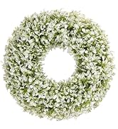 U'Artlines 20 Inch Boxwood Wreaths for Front Door, Spring Summer Wreath with White Flowers, Large...