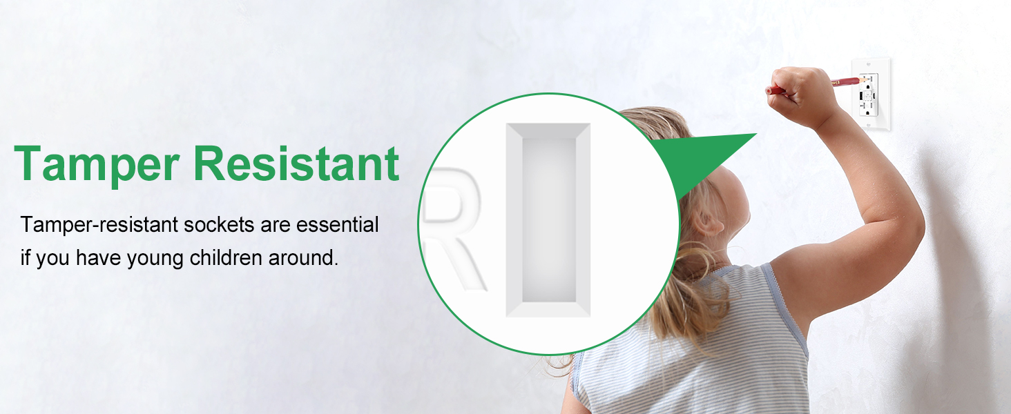 15Amp GFCI Outlet with USB C & USB A Ports tamper resistant