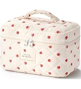 HBselect Large Quilted Makeup Bag, Cute Cotton Travel Cosmetic Bag with Handle,Women's Day Gifts,...