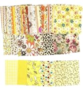 50 Pcs Yellow 4" x 4" Cotton Craft Fabric Vintage Cotton Fabric Bundle Printed Floral Patchwork P...