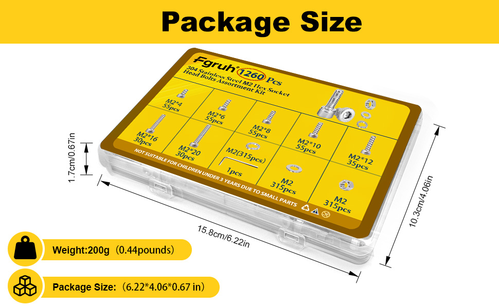 m2 screw kit package size