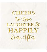 Crisky 50 Count Bridal Shower Napkins Disposable Cocktail Napkins 3-Ply Gold Foil Text Beverage N...