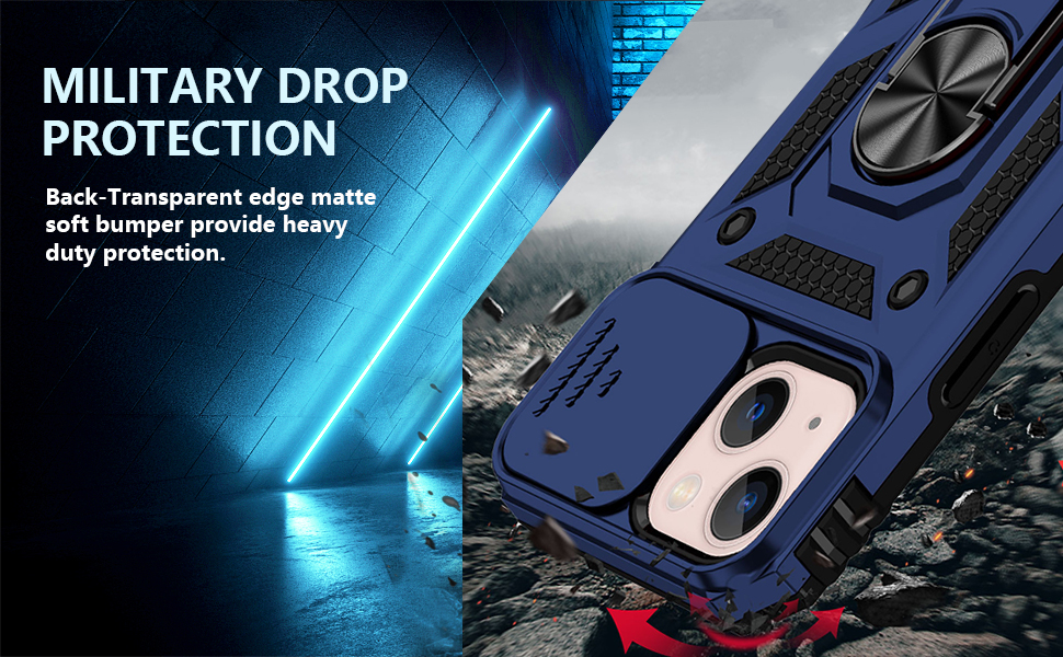 for iPhone 13 Military Grade 2nd gen with Slide Camera Lens Cover Magnetic Ring Holder Case