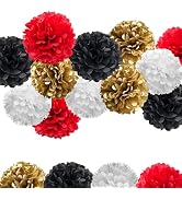AimtoHome Red White Black Gold Paper Pom Poms Party Decorations, 12 PCS Tissue Pom Poms for Birth...