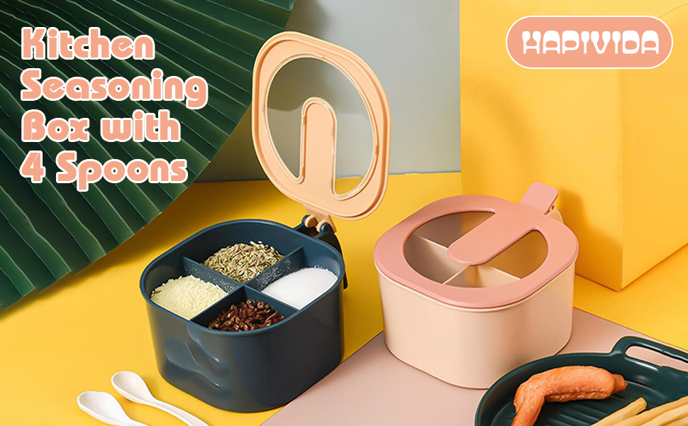 4 Compartments Seasoning Rack Spice Pots with Handle