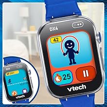Close ups of DX4 watch show activity screens that encourage children to keep moving.