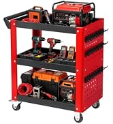 3 Tier Rolling Tool Cart on Wheels, 1000 LBS Metal Rolling Cart with Wheels | Utility Cart With T...