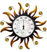 13" Sun Outdoor Thermometer Hygrometer - Metal Hanging Wall Thermometer Decorative Outdoor Thermo...