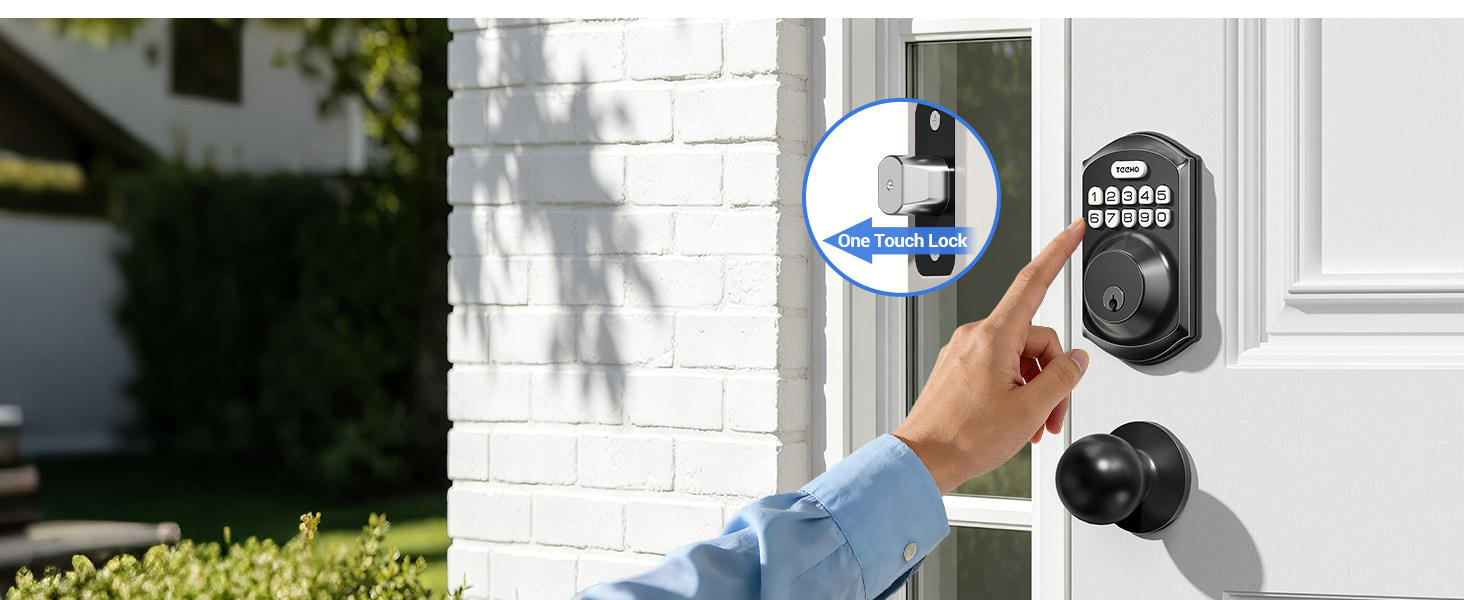 Press and hold any key for 2 seconds to lock the door.