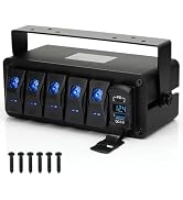 ULITECO 5 Gang Waterproof Aluminum Rocker Switch Box, 12-24V SPST ON/Off Toggle Switch Box with P...