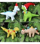 Juegoal Christmas Felt Dinosaurs Ornaments Set of 4, Xmas Wool Dinosaur Hanging Decor, Felt Anima...