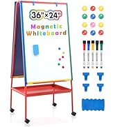 Rolling Whiteboard on Wheels 36x24 in Portable Magnetic Easel for Classroom | Double Sided, with ...