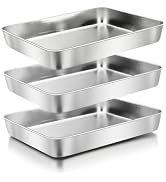 Herogo Rectangle Cake Pan Set of 3, 9 X 12 X 2 Inch Stainless Steel Baking Pan for Oven, Lasagna ...