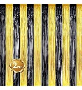 BEISHIDA 2Pcs Black Gold Door Streamers Congrats Grade 2025 Decoration Backdrop Foil Fringe Tinse...