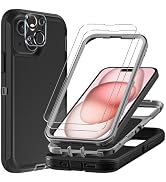 TFDSEUGH for iPhone 15 Case with 2Pcs Tempered Glass Screen Protector and 1Pcs Camera Lens Protec...