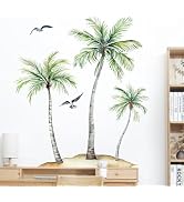 Supzone Watercoler Palm Tree Wall Decals Green Tropical Leaves Plants Wall Stickers Peel and Stic...