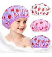 Olypegic Girls Shower Cap for Women, 3 Pcs Girls Shower Cap for Kids Reusable Waterproof Adjustab...