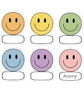 FYSUIMU Smile Face Name Tags Back to School Boho Happy Face Nameplate Sticker 6 Designs Pastel Cl...
