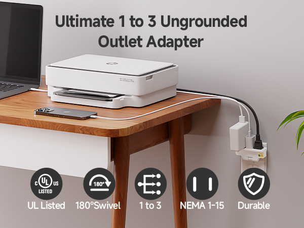 -Pack 2-Prong 3-Outlet 180-Degree Swivel Wall Tap, 2-Prong Plug Extender