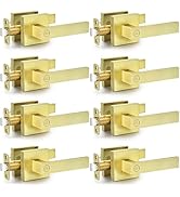 8 Pack Brushed Gold Door Handles Privacy Door Levers, Keyless Interior Door Knobs Flat Square Loc...