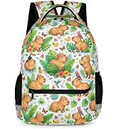 KOYI Tropical Capybara Backpack for Kids, Jungle Adventure Hawaiian School Bag with Reflective St...