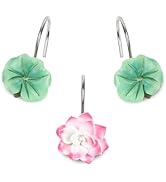 Resze Lotus Flowers and Leaves Shower Curtain Hooks, Home Decoration Shower Curtain Rings, Suitab...
