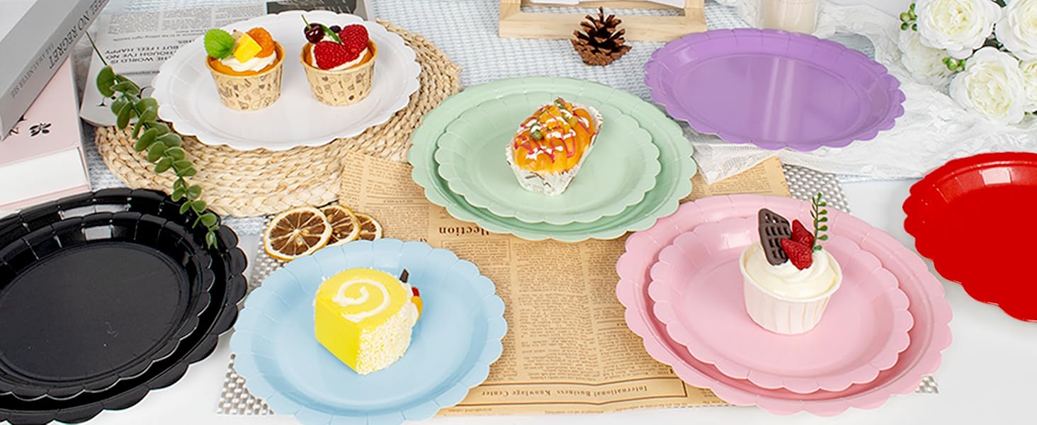 7 9 inch dessert dinner disposable paper plates red yellow green white black pink blue
