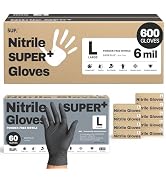 Super+ 6 Mil Nitrile Disposable Gloves, HEAVY DUTY Chemical Resistant Latex & Powder-Free Food Sa...