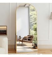 ZMYCZ Full Length Mirror, 78"x38" Arched Floor Length Mirror with Stand, Gold Body Mirrors Hangin...