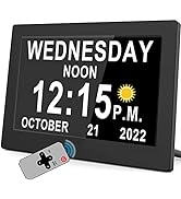 Véfaîî Newest,Dementia Clock with Auto DST & 15 Alarms, Day Clock with Sun/Moon Icons for Memory ...