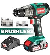 Cordless Drill 20V Max, HYCHIKA Brushless Drill Max Torque 530 In-lbs, 2.0 AH Battery 1H Fast Cha...