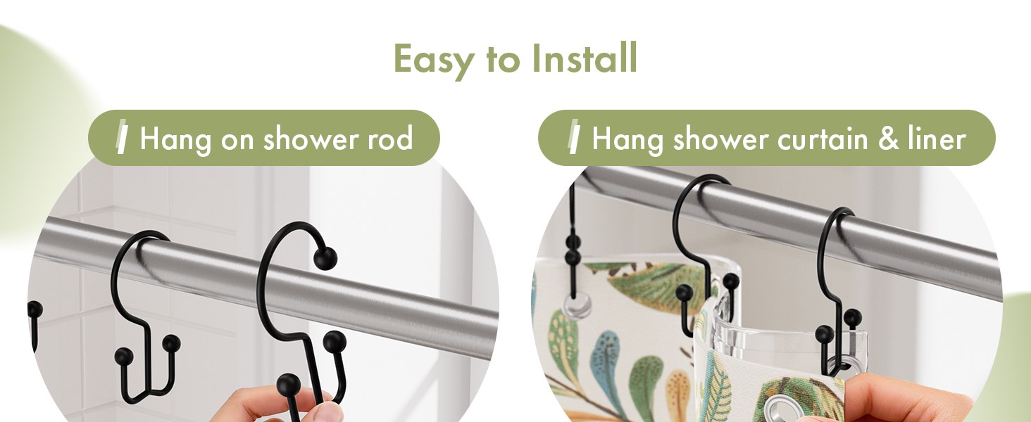 Amazer 12PCS Minimalist Simple Double Shower Curtain Hooks