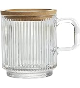 Lysenn Clear Glass Coffee Mug with Lid - Premium Classical Vertical Stripes Glass Tea Cup - for |...