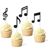 36pcs Musical Notes Cupcake Toppers,Black Glitter Note Cupcake Picks For Rock Music Concerts, The...
