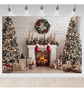 Mocsicka Christmas Fireplace Backdrop Christmas White Brick Wall Fireplace Photography Background...