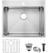Ufaucet 25x22 Inch Drop In Kitchen Sink, 25 Inch Top Mount Brushed Nickel RV Laundry Utility Topm...