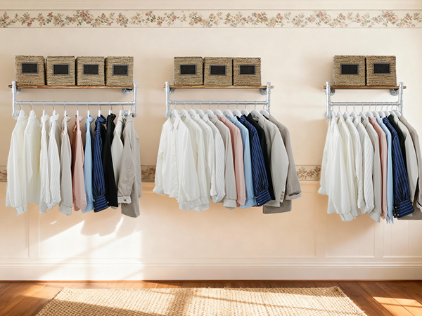 Wall Mounted Clothes Rack with Shelf