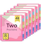 Taja 48 Count Dividers for 3 Ring Binder with Two Pockets, 8 Tabs Set, Plastic Binder Index Divid...