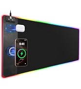 Mouse Pad with Magnetic Wireless Charging, Large Desk Pad Protector, RGB Black Mousepad Desk Mat ...