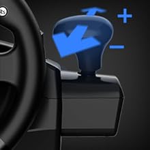 Close-up of automotive control interface showing blue plus/minus adjustment arrows on black surface.