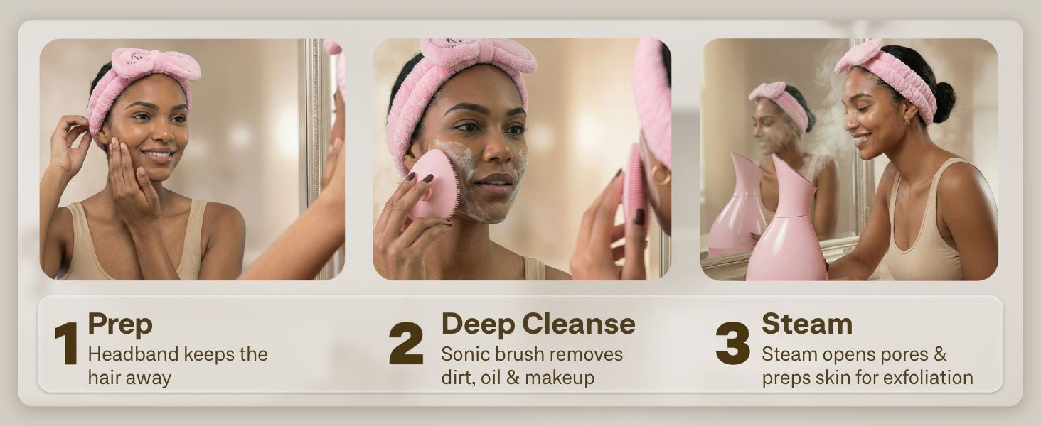 facial steamer prep cleanse sonic brush headband steam pores skin