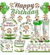 205pcs Monkey Birthday Decorations-Serves 25, All-in-one Monkey Party Decorations with 350gsm Mon...