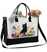 PRESSINART Canvas Tote Bag Floral Cat Canvas Tote with Handle and Zipper Wildflower Pet 13oz Shou...