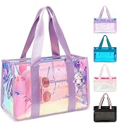 Fammart Iridescent Clear Beach Bags Waterproof Sandproof for Women, Large Jelly Tote Zipper Pool ...