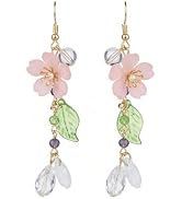 ZJO Pink Flower Earrings for Women, Valentine's Day Gifts for Her, Flora Dangle Earrings Cute Fai...