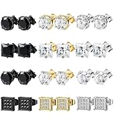 NEWITIN 12 Pairs Stainless Steel Stud Earrings for Men Hypoallergenic Earring Unisex Studs Inlaid...