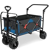 Taifa Foldable Collapsible Wagon Cart with Extra Push Pull Handle, Heavy Duty Portable Folding Be...